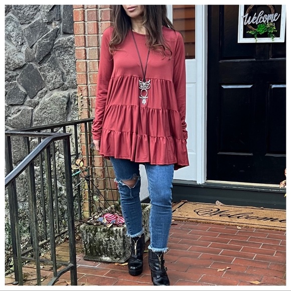 04 Boho Long Sleeves Tiered Tunic Top - Picture 2 of 3
